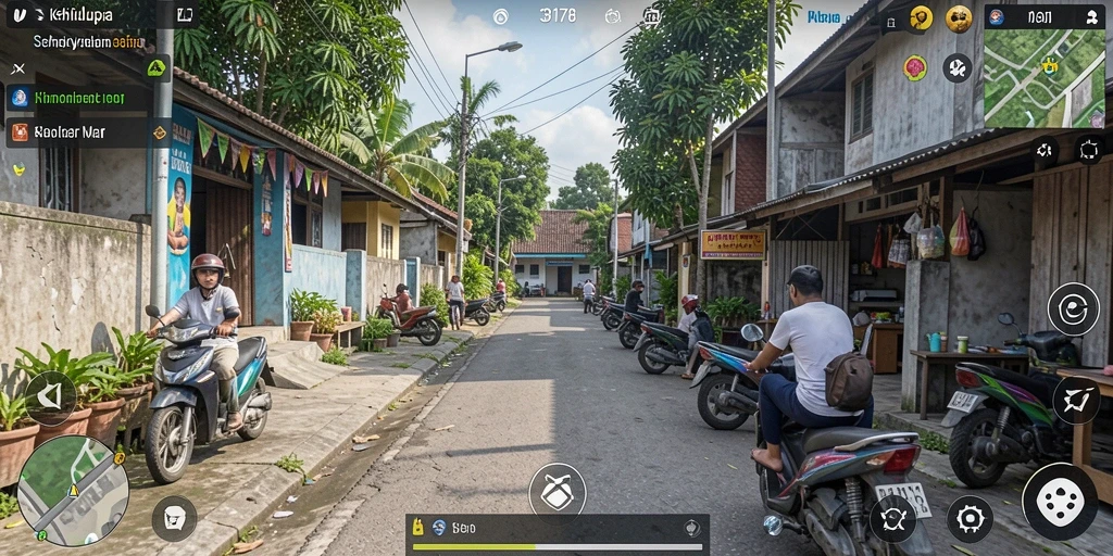 Tampilan gameplay menarik dari 3178 yang menunjukkan aktivitas sehari-hari.