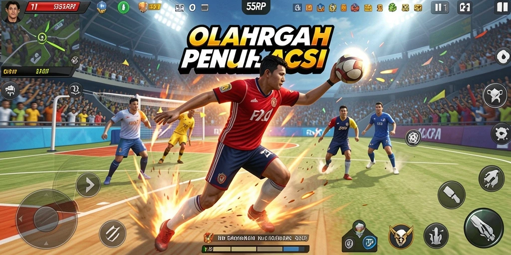 Tampilan gameplay yang penuh aksi di 55RP dengan berbagai cabang olahraga.