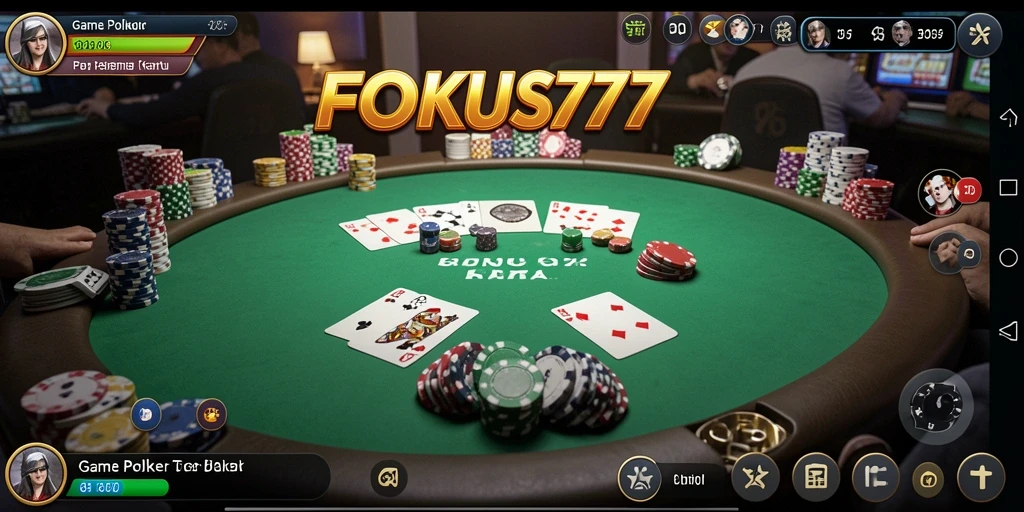 Screenshot gameplay FOKUS777 menampilkan suasana poker yang mendebarkan.