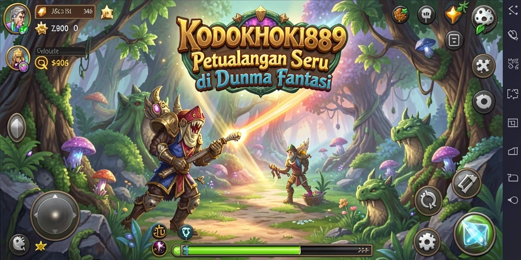 Screenshot utama menampilkan karakter dalam petualangan seru di alam liar.