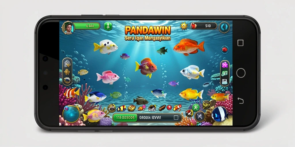Screenshot gameplay PANDAWIN yang menampilkan aksi menembak ikan.
