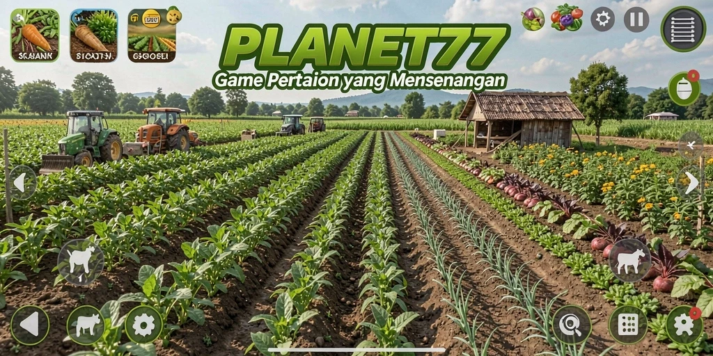 Tampilan menarik dari gameplay pengelolaan ladang di PLANET77.